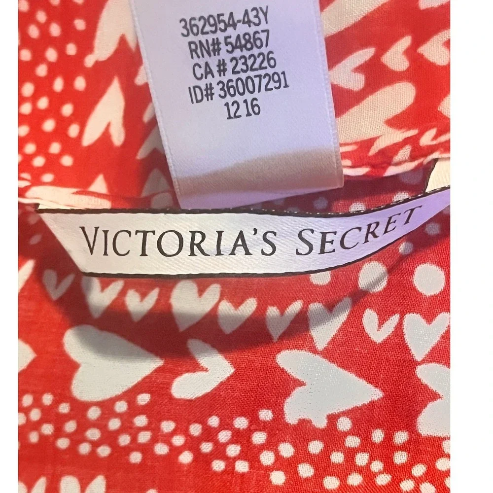 Victoria's Secret Red White Heart Print Kimono‎ Robe Cover Up O/S 362954-43Y